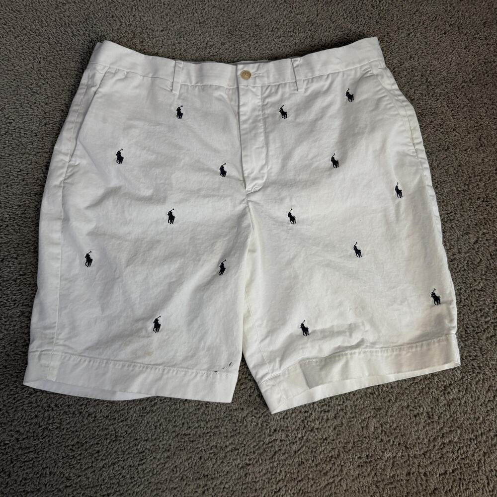 Polo Ralph Lauren Shorts Mens 36 White Chino Cotton Pony Embroidered 9 In Inseam